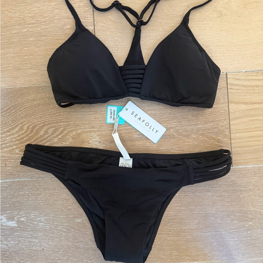 Seafolly Black Strappy Triangle Bikini Set